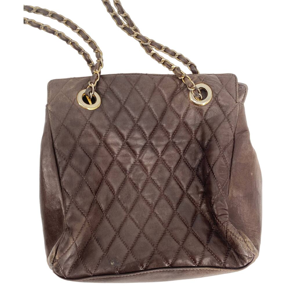 Vintage Neman Marcus women brown purse quilted leather shoulder strap bag - Picture 2 of 7